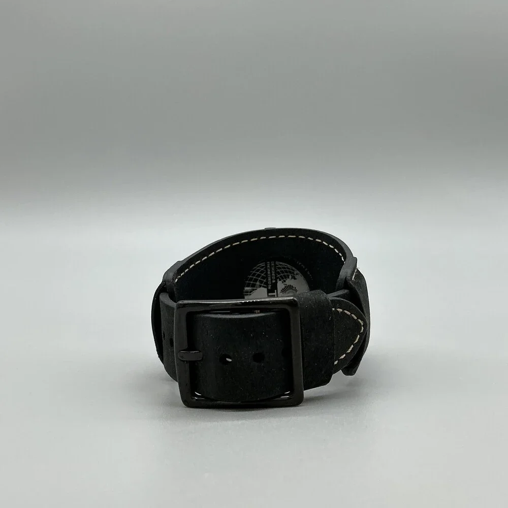 Timex Indiglo WR30M Mens Watch 42mm Black Dial Black Leather Bund New Battery